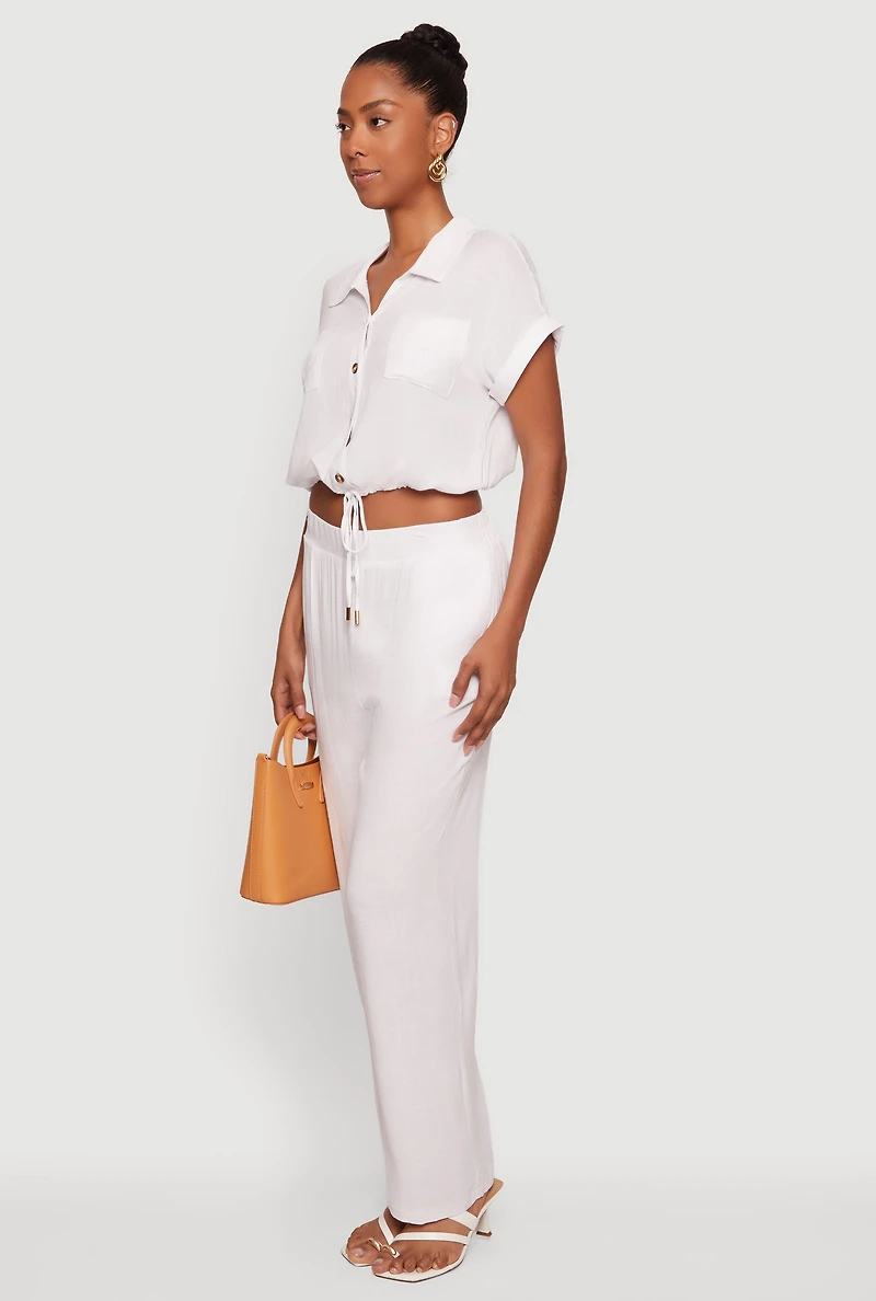 Solid High Waisted Straight Leg Pants
