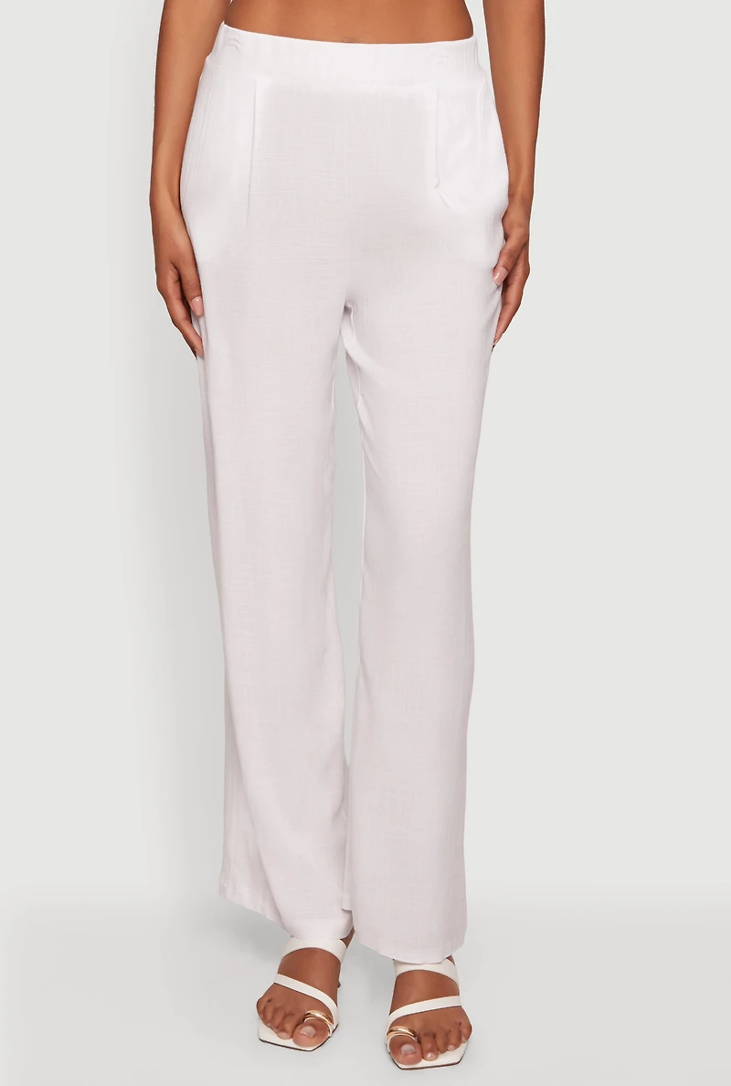 Solid High Waisted Straight Leg Pants