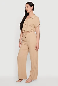 Solid High Waisted Straight Leg Pants