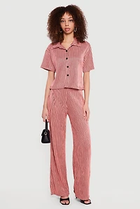 Striped Plisse Short Sleeve Button Front Shirt