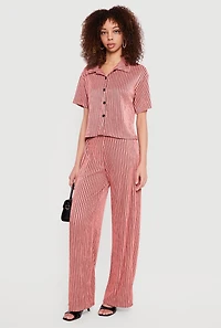 Plisse Striped Wide Leg Pants
