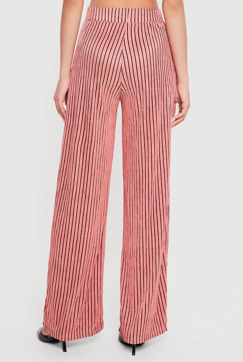 Plisse Striped Wide Leg Pants