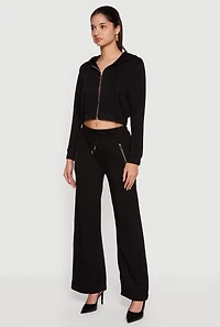 Cropped Long Sleeve Zip Front Drawstring Hoodie