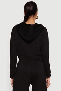 Cropped Long Sleeve Zip Front Drawstring Hoodie