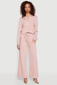 Pintuck Drawstring Waist Flare Sweatpants