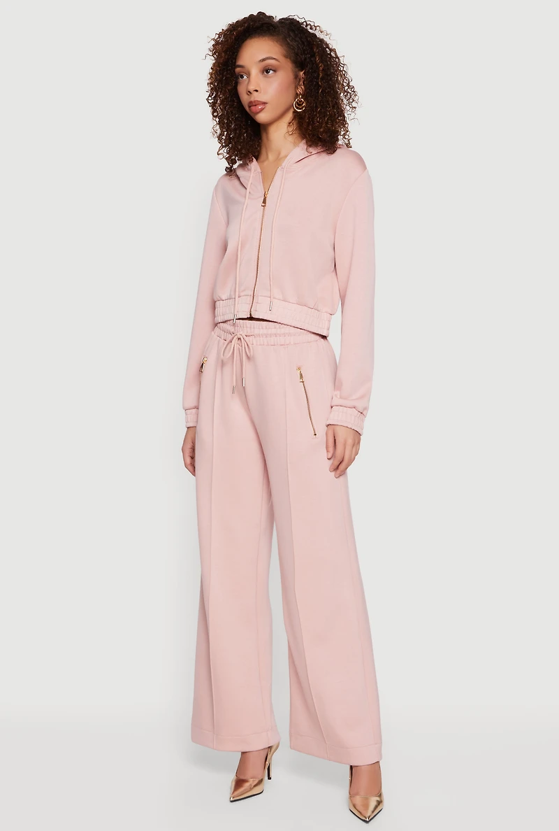 Pintuck Drawstring Waist Flare Sweatpants