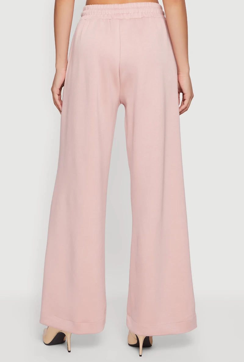 Pintuck Drawstring Waist Flare Sweatpants