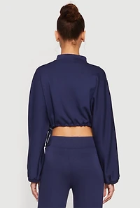 Color Blocked Drawstring Waist Zip Front Crop Sweatshirt