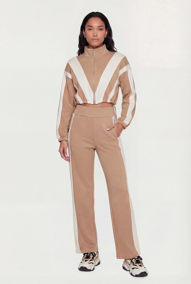 Contrast Trim Wide Leg Active Pants