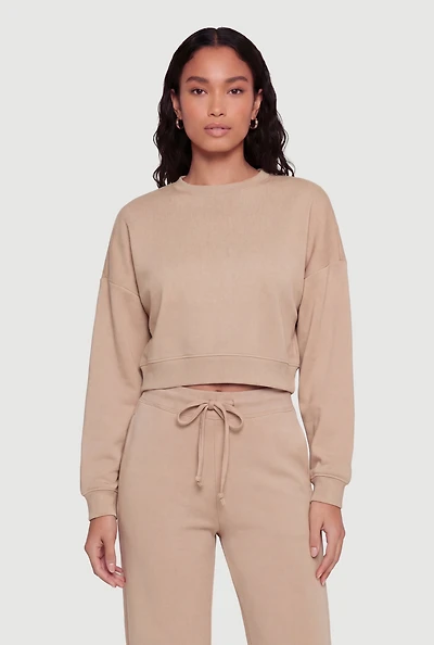 Cropped Long Sleeve Crew Neck Pullover Sweatshirt