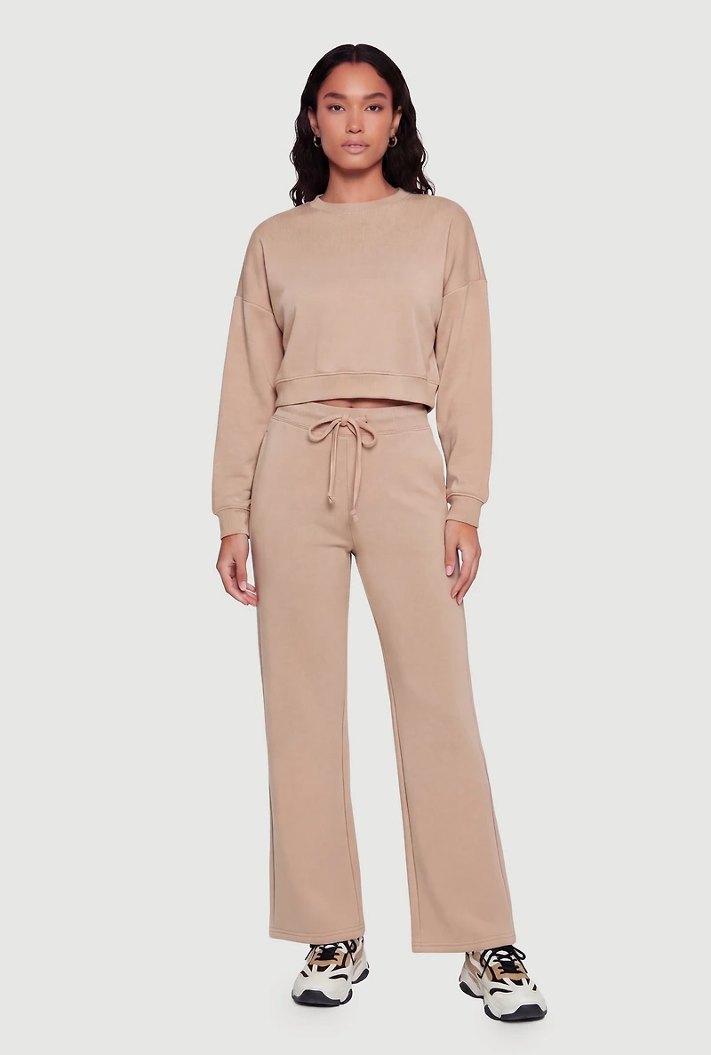 Cropped Long Sleeve Crew Neck Pullover Sweatshirt