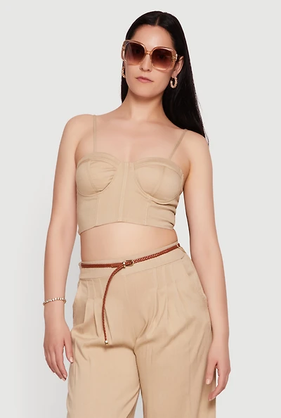 Gauze Knit Smocked Back Bustier Crop Top