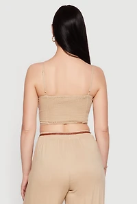 Gauze Knit Smocked Back Bustier Crop Top