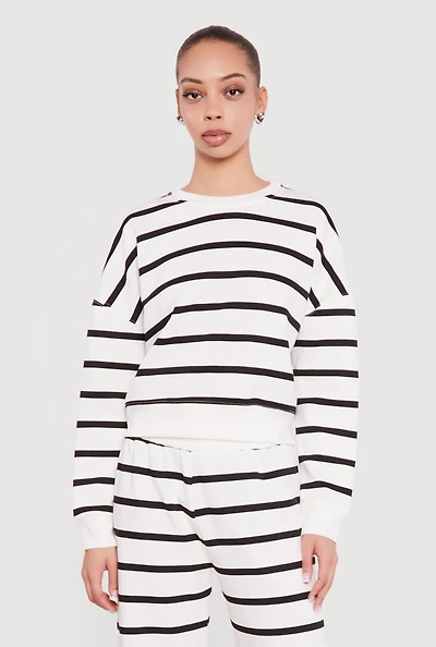 Striped Long Sleeve Crew Neck Pullover Sweatshirt