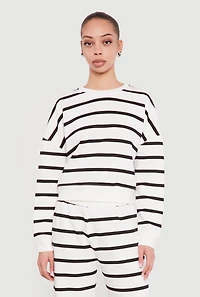 Striped Long Sleeve Crew Neck Pullover Sweatshirt