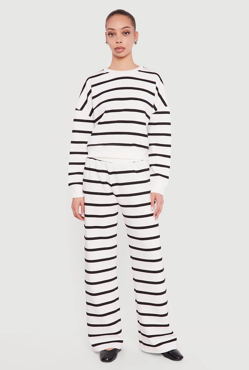 Striped Long Sleeve Crew Neck Pullover Sweatshirt