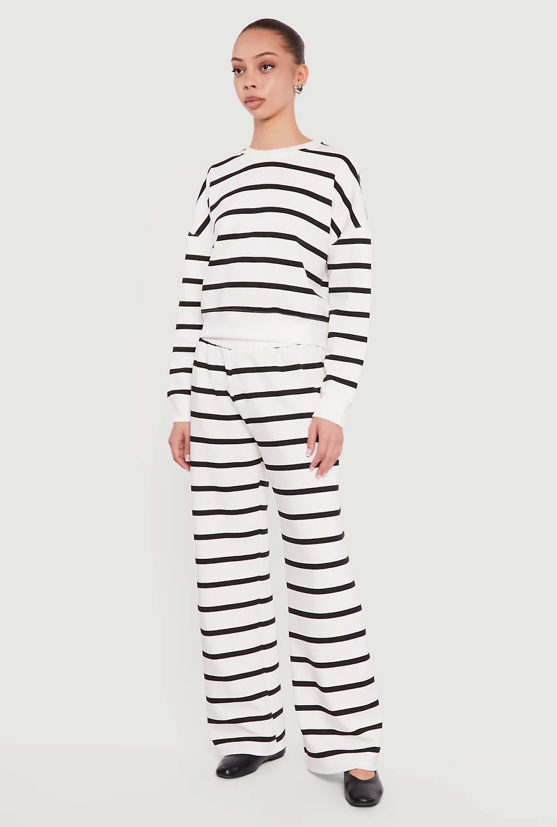 Striped Long Sleeve Crew Neck Pullover Sweatshirt