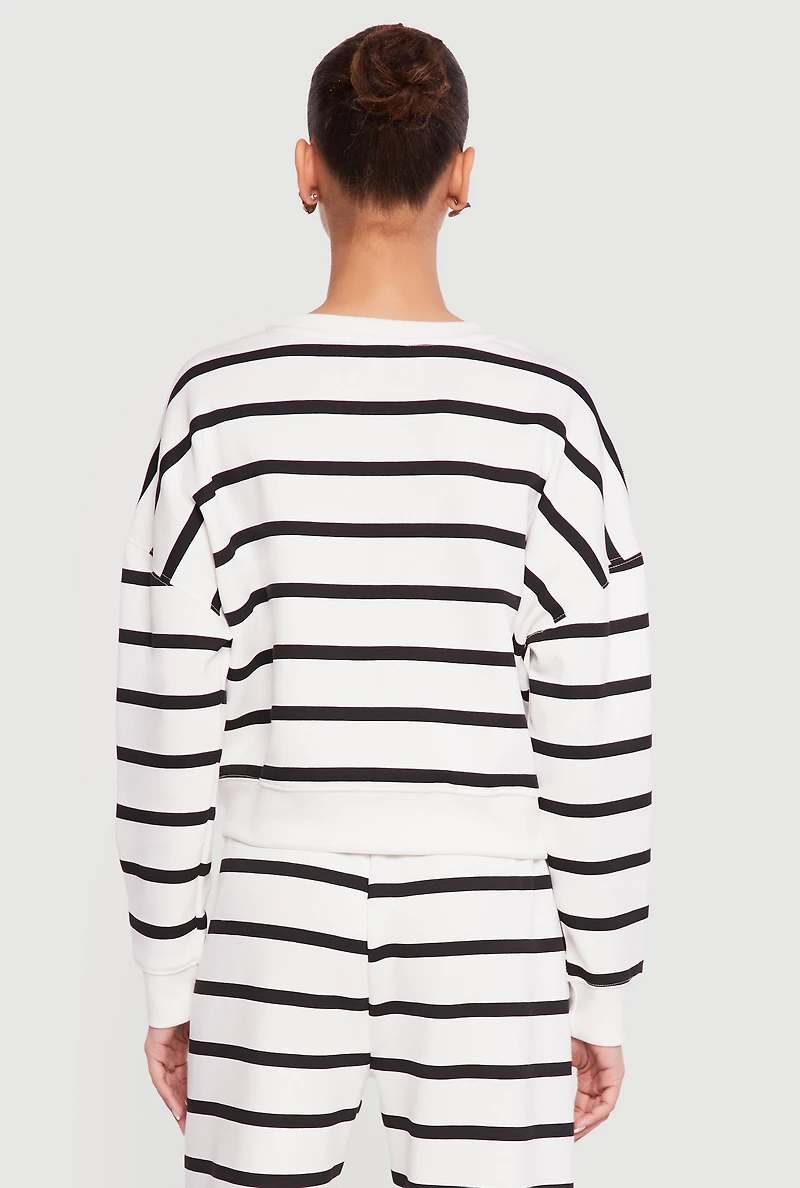 Striped Long Sleeve Crew Neck Pullover Sweatshirt