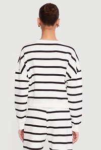 Striped Long Sleeve Crew Neck Pullover Sweatshirt