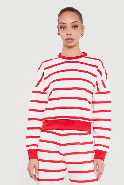 Striped Long Sleeve Crew Neck Pullover Sweatshirt