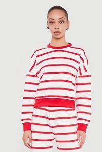 Striped Long Sleeve Crew Neck Pullover Sweatshirt