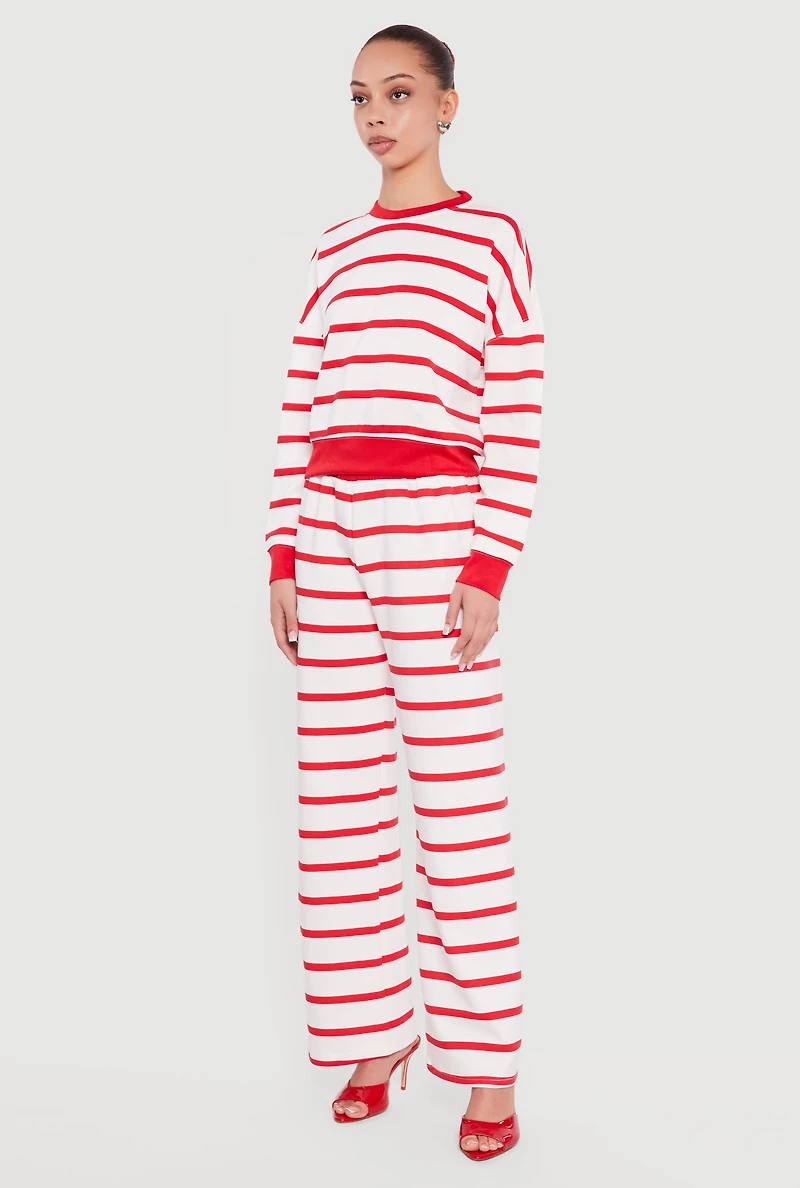 Striped Long Sleeve Crew Neck Pullover Sweatshirt
