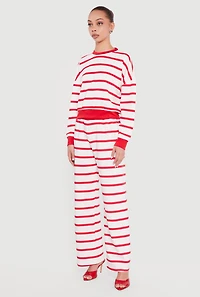 Striped Long Sleeve Crew Neck Pullover Sweatshirt