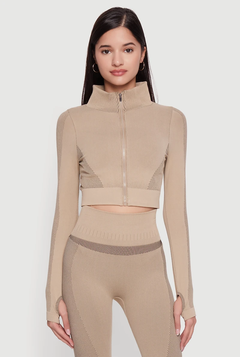 Seamless Compression Rib Zip Front Cropped Active Jacket