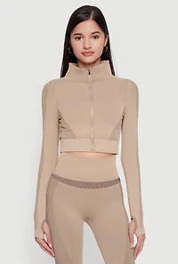 Seamless Compression Rib Zip Front Cropped Active Jacket