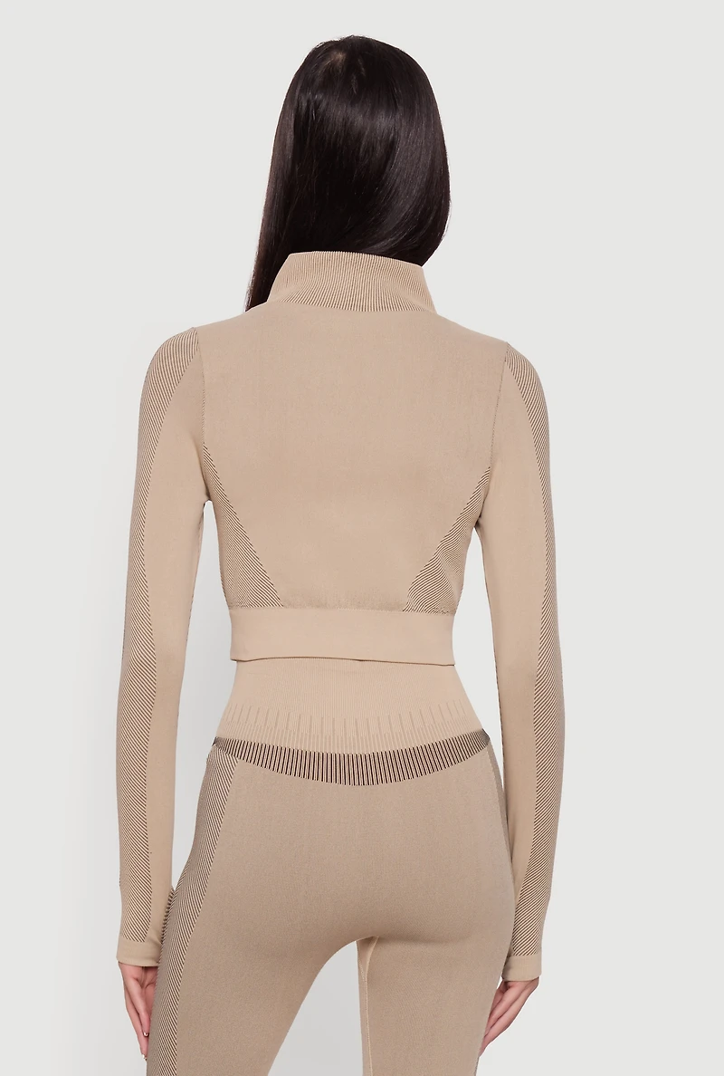 Seamless Compression Rib Zip Front Cropped Active Jacket