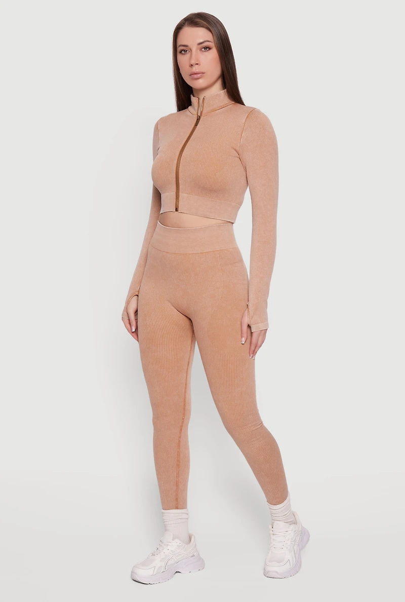 Mineral Wash Seamless Ribbed High Waisted Leggings