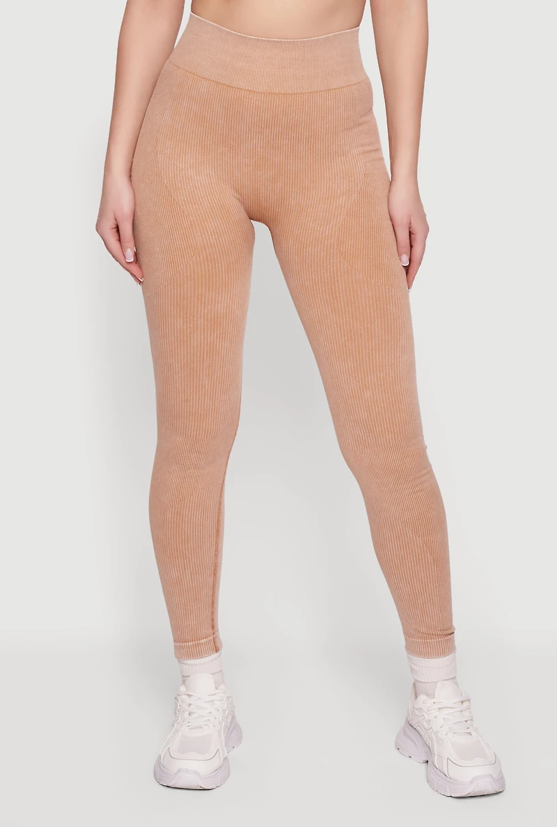 Mineral Wash Seamless Ribbed High Waisted Leggings