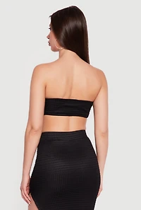 Textured Knit Bow Front Bandeau Top