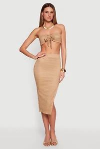 Textured Knit Bow Front Bandeau Top