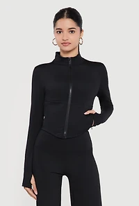 Zip Front Corset Detail Mock Neck Track Jacket
