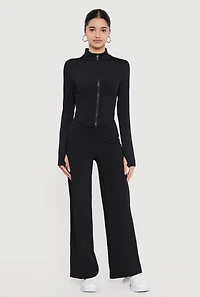 Zip Front Corset Detail Mock Neck Track Jacket