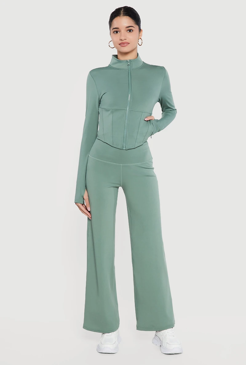 Zip Front Corset Detail Mock Neck Track Jacket