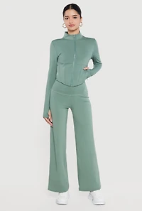 Zip Front Corset Detail Mock Neck Track Jacket