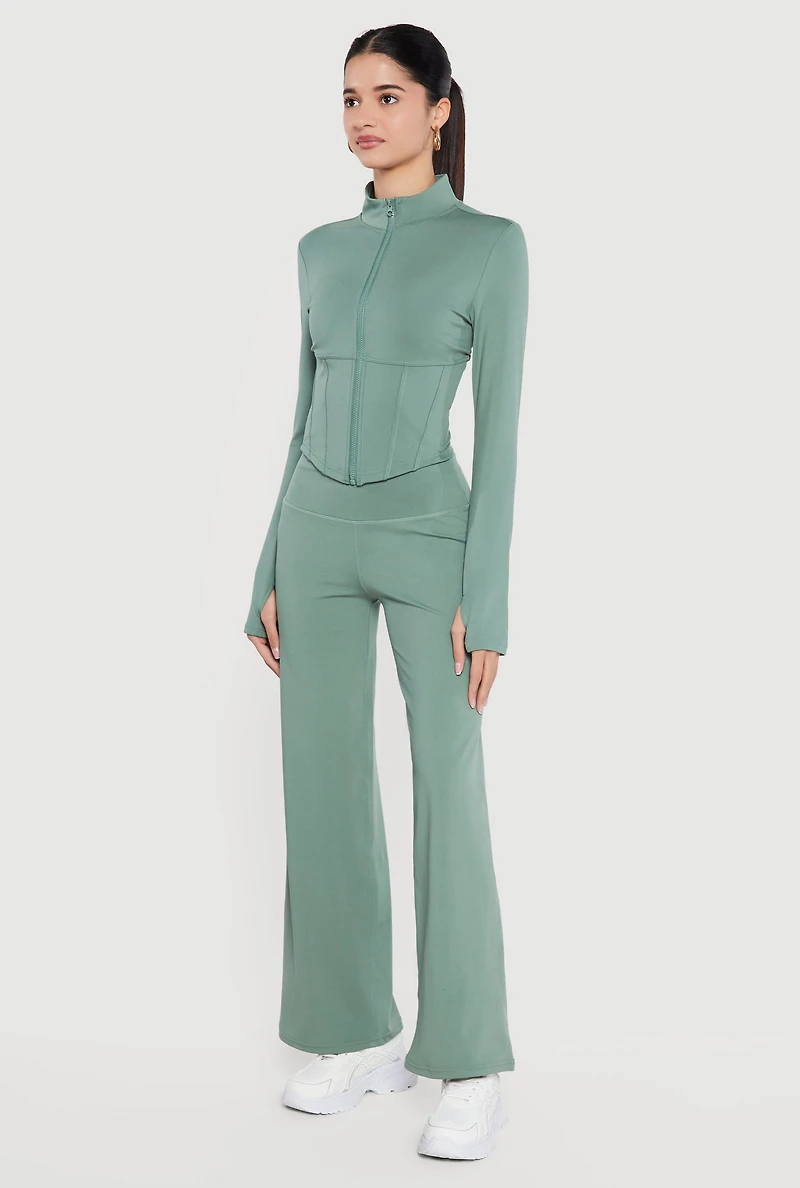 Zip Front Corset Detail Mock Neck Track Jacket