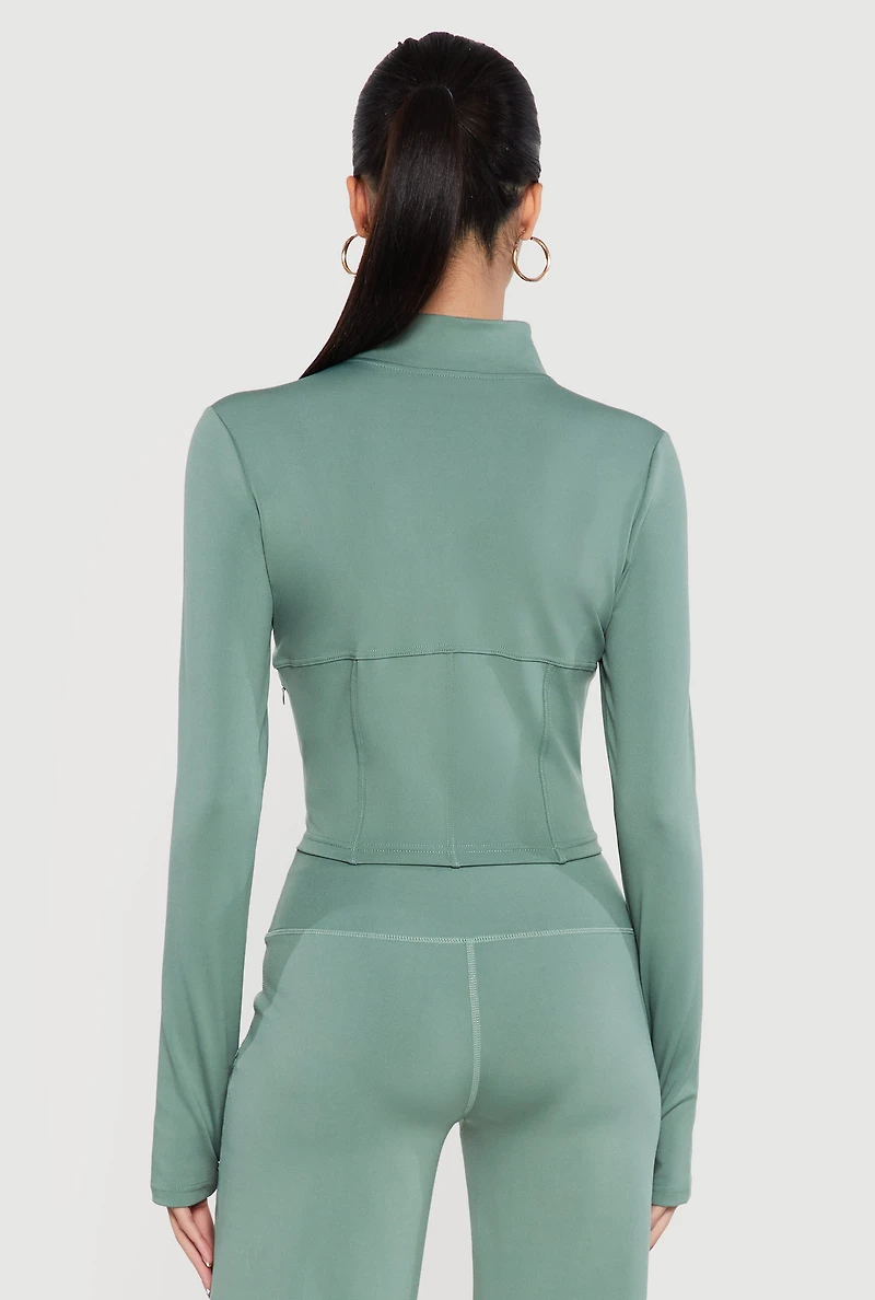 Zip Front Corset Detail Mock Neck Track Jacket