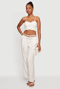 Gauze Knit High Waist Belted Straight Leg Casual Pants