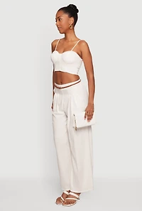 Gauze Knit High Waist Belted Straight Leg Casual Pants
