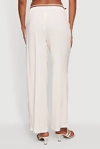 Gauze Knit High Waist Belted Straight Leg Casual Pants