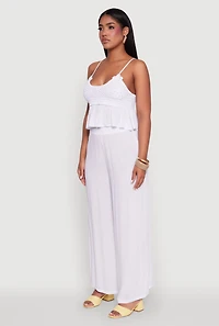 Womens Crochet Overlay Peplum Crop Top with Scoop Neck, White,