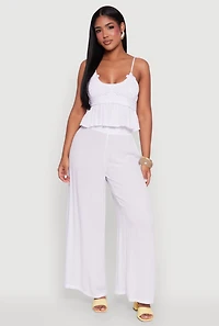 Womens Stylish Gauze Knit High Waisted Palazzo Pants, White, Size M