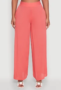 Womens Stylish Gauze Knit High Waisted Palazzo Pants, Pink, Size S
