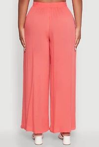 Womens Stylish Gauze Knit High Waisted Palazzo Pants, Pink, Size S