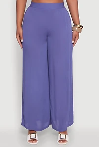 Womens Stylish Gauze Knit High Waisted Palazzo Pants, Blue, Size L