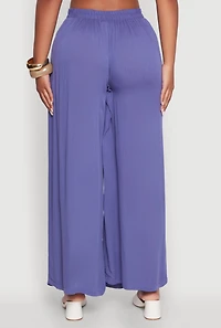 Womens Stylish Gauze Knit High Waisted Palazzo Pants, Blue, Size L