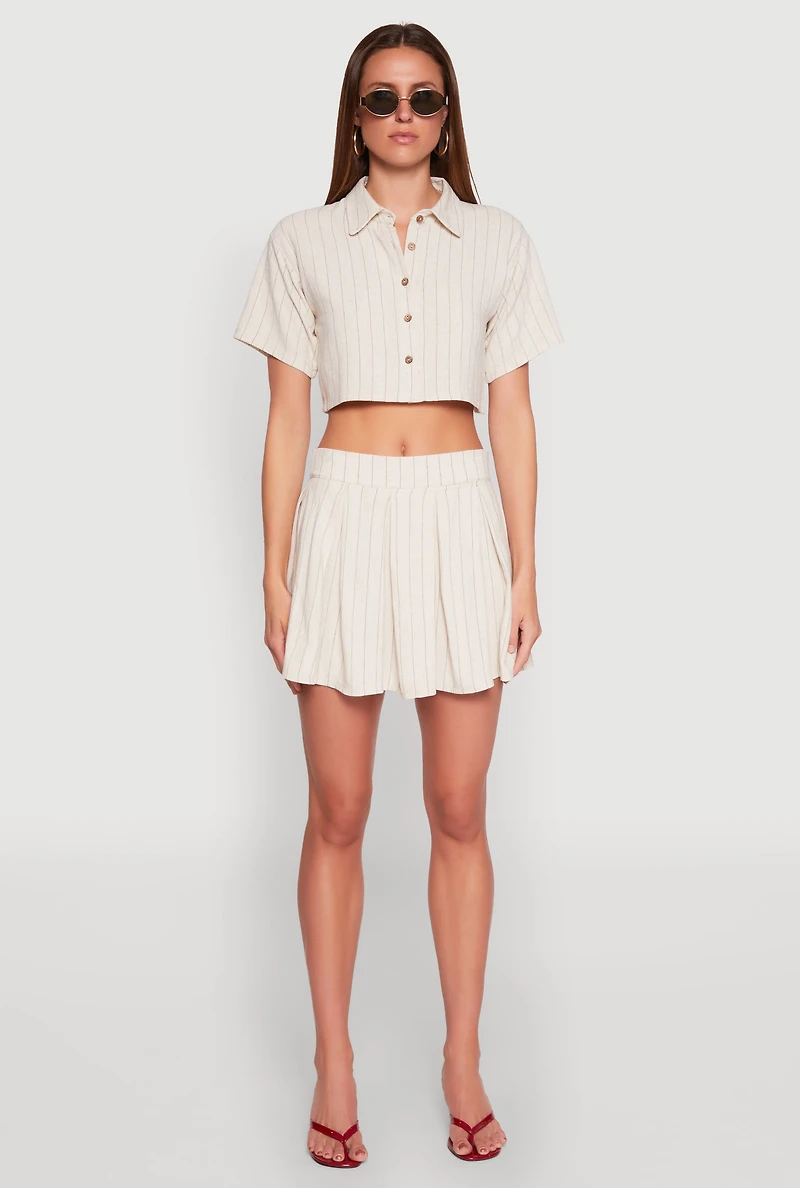 Womens Linen Cropped Shirt, Beige, Size M